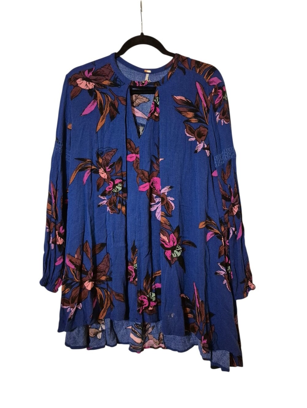 Free People "Tree Swing" Blue Floral Tunic / Mini Dress XS